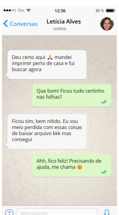 Uma cliente conta que conseguiu baixar o arquivo e imprimir perto de casa, com as atividades bem nítidas.